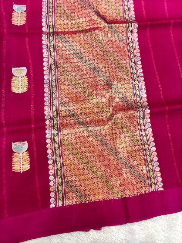 Royal Magenta Rani Pink Khaddi Georgette Kora Silk Saree | Sona Rupa Kadhua Kalash Boota & Self Border