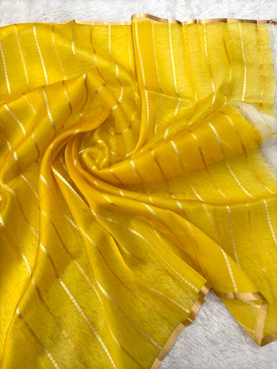Pastel Abstract Rungkat Khaddi Georgette Kora Silk Saree | Sona Rupa Kadhua Medallion Booti & Contrast Marigold Yellow Pallu