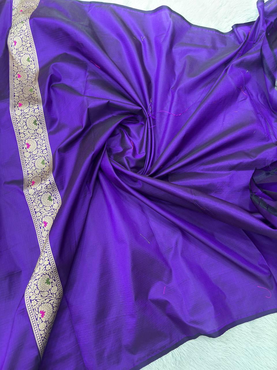 Royal Wine Violet Katan Silk Banarasi Brocade Saree | All-Over Ogee Meenakari Jaal with Sona Rupa Zari & Traditional Vine Border