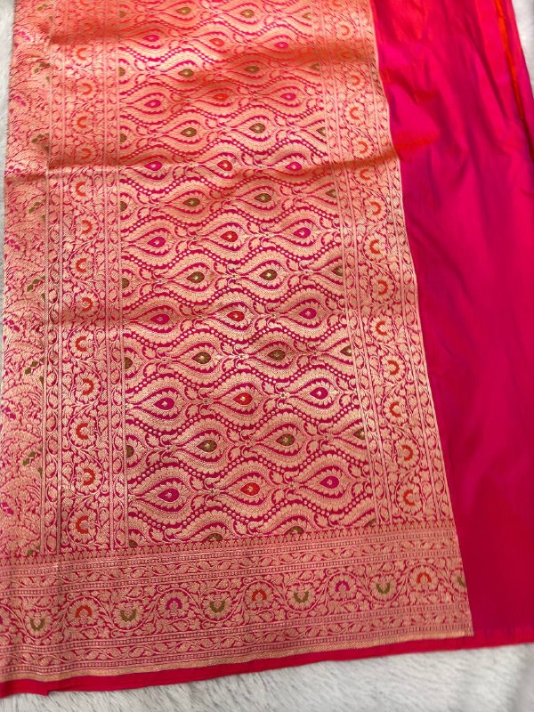 Bridal Crimson Red Katan Silk Banarasi Brocade Saree | All-Over Floral Vines Kinkhwab Jaal with Sona Rupa Zari & Subtle Meenakari Accents