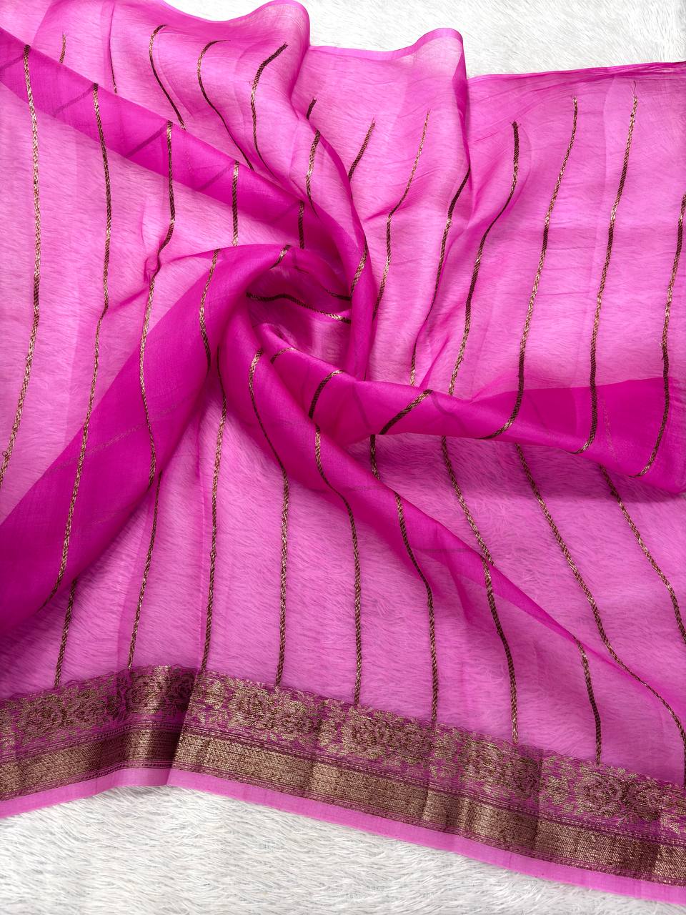Firoza Sky Blue & Orchid Magenta Contrast Handloom Khaddi Kora Silk Saree | Antique Zari Kadhua Boota & Heritage Paisley Pallu