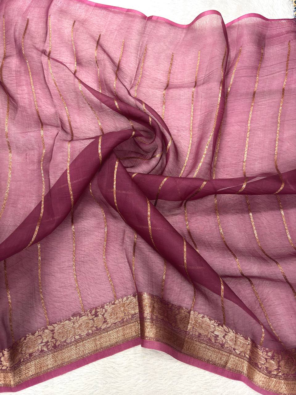 Mustard Haldi & Deep Wine Contrast Handloom Khaddi Kora Silk Saree | Antique Zari Kadhua Boota & Heritage Paisley Pallu