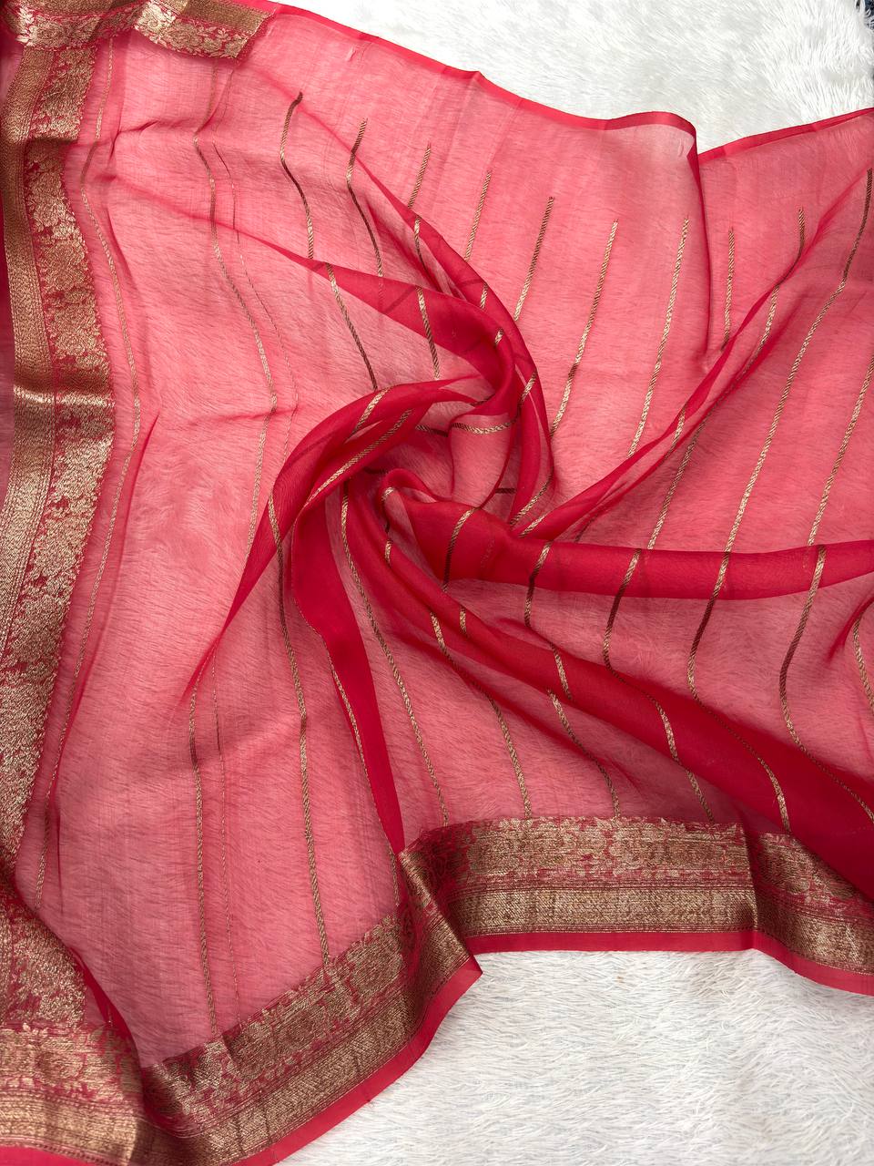 Violet Indigo & Crimson Red Contrast Handloom Khaddi Kora Silk Saree | Antique Zari Kadhua Boota & Heritage Paisley Pallu