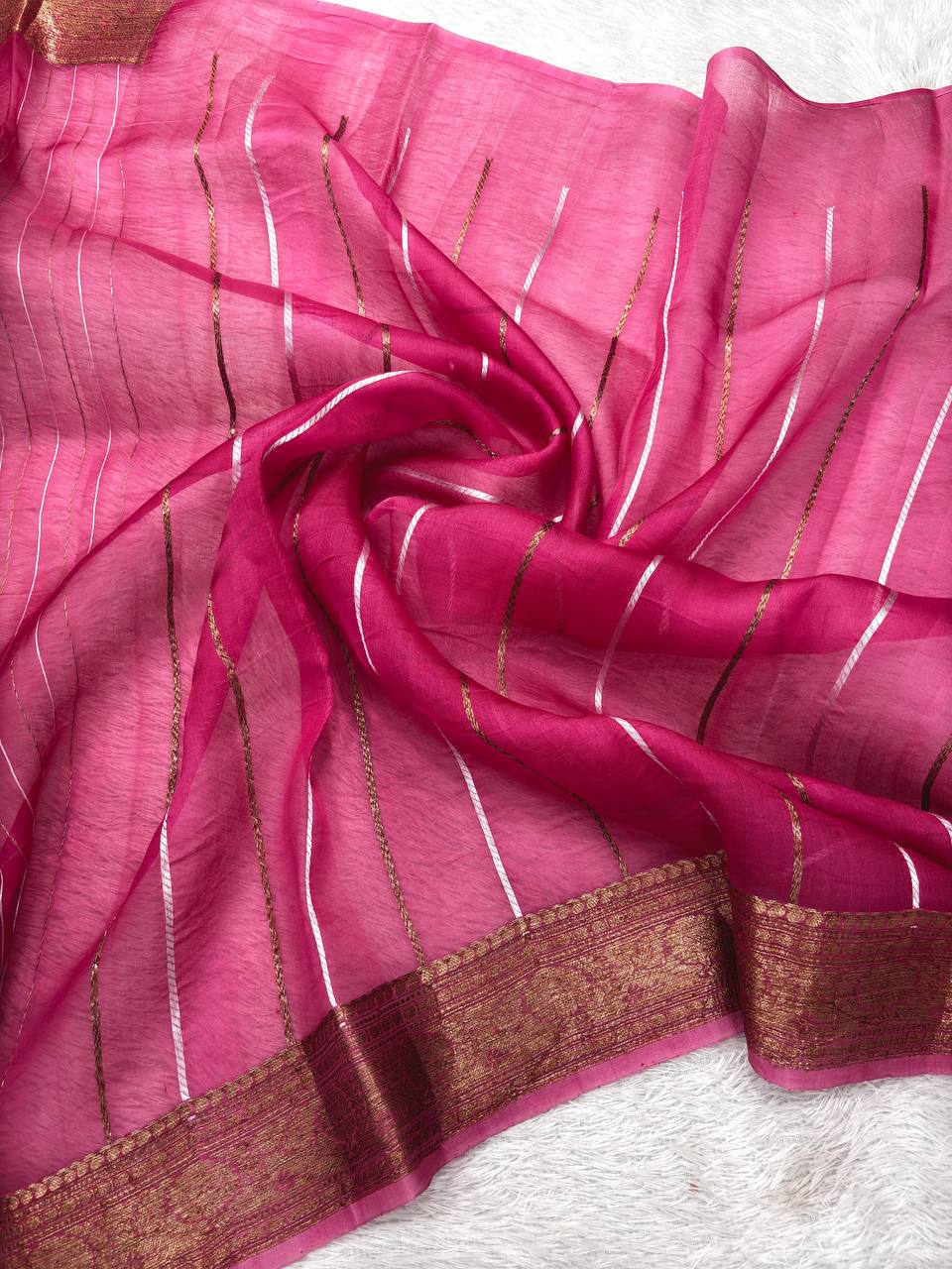 Ocean Teal & Rani Pink Contrast Handloom Khaddi Kora Silk Saree | Antique Zari Kadhua Boota & Heritage Paisley Pallu
