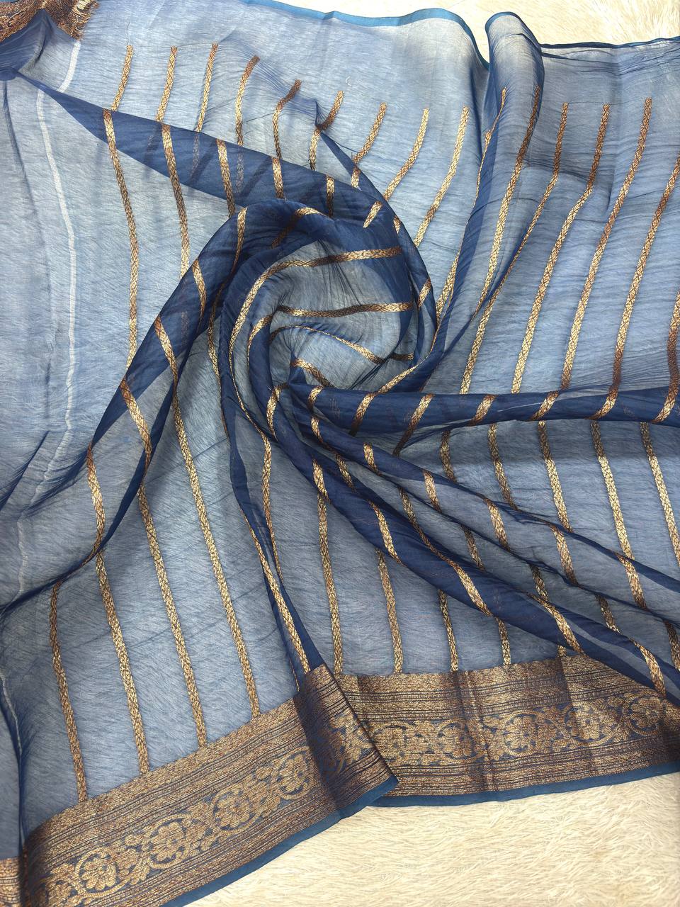 Deep Wine & Ink Blue Contrast Handloom Khaddi Kora Silk Saree | Antique Zari Kadhua Boota & Geometric Jhali Pallu