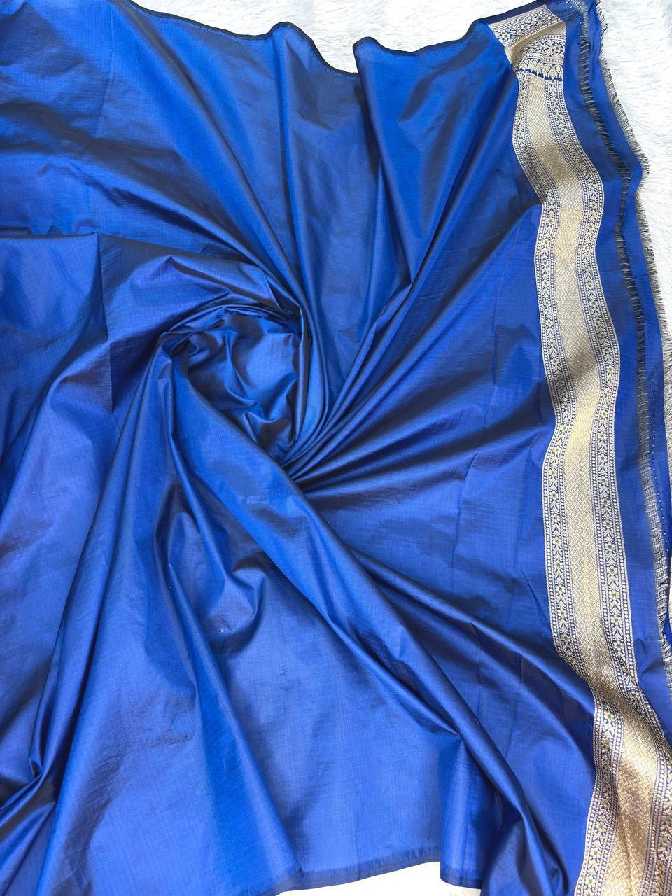 Royal Blue Pure Katan Silk Banarasi Saree with Meenakari Jungla Jhaal & Grand Zari Border