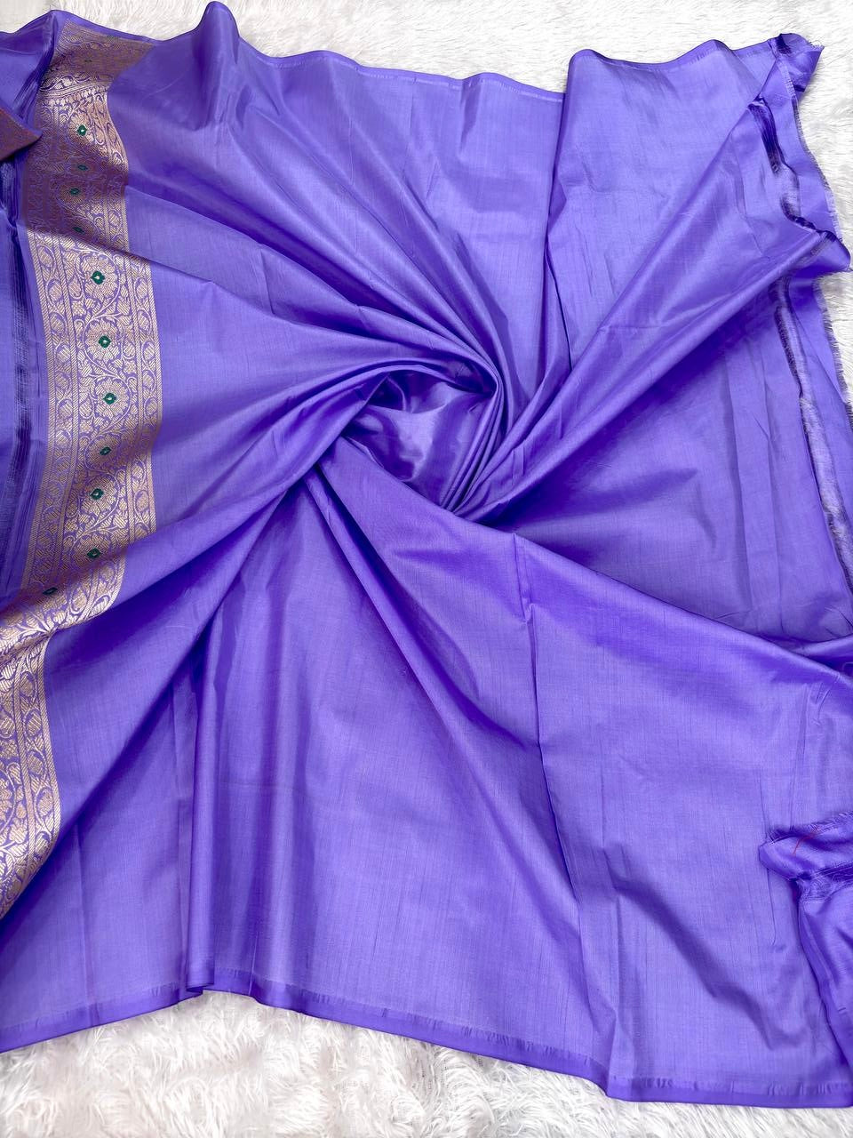 Lavender Mist Katan Silk Jungla Saree with Antique Zari Jaal and Multi-Color Meenakari