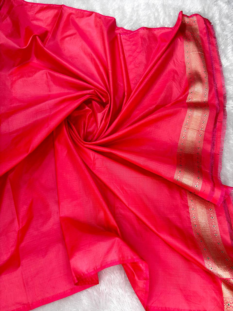 Royal Rani Pink Banarasi Katan Silk Saree with Antique Zari Brocade and Meenakari Accents