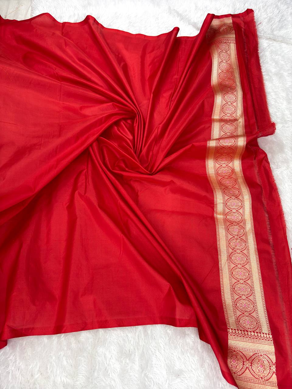 Opulent Maroon-Red Katan Silk Banarasi Jungla Saree with Gold Zari & Pink Meenakari Cutwork