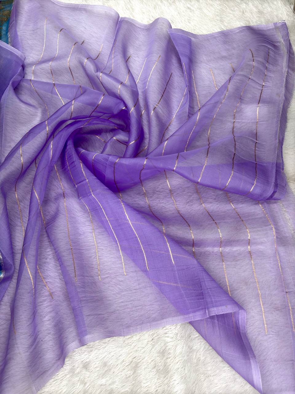 Handwoven Lavender and Royal Purple Kora Organza Silk Rungkaat Saree with Kadhua Weave
