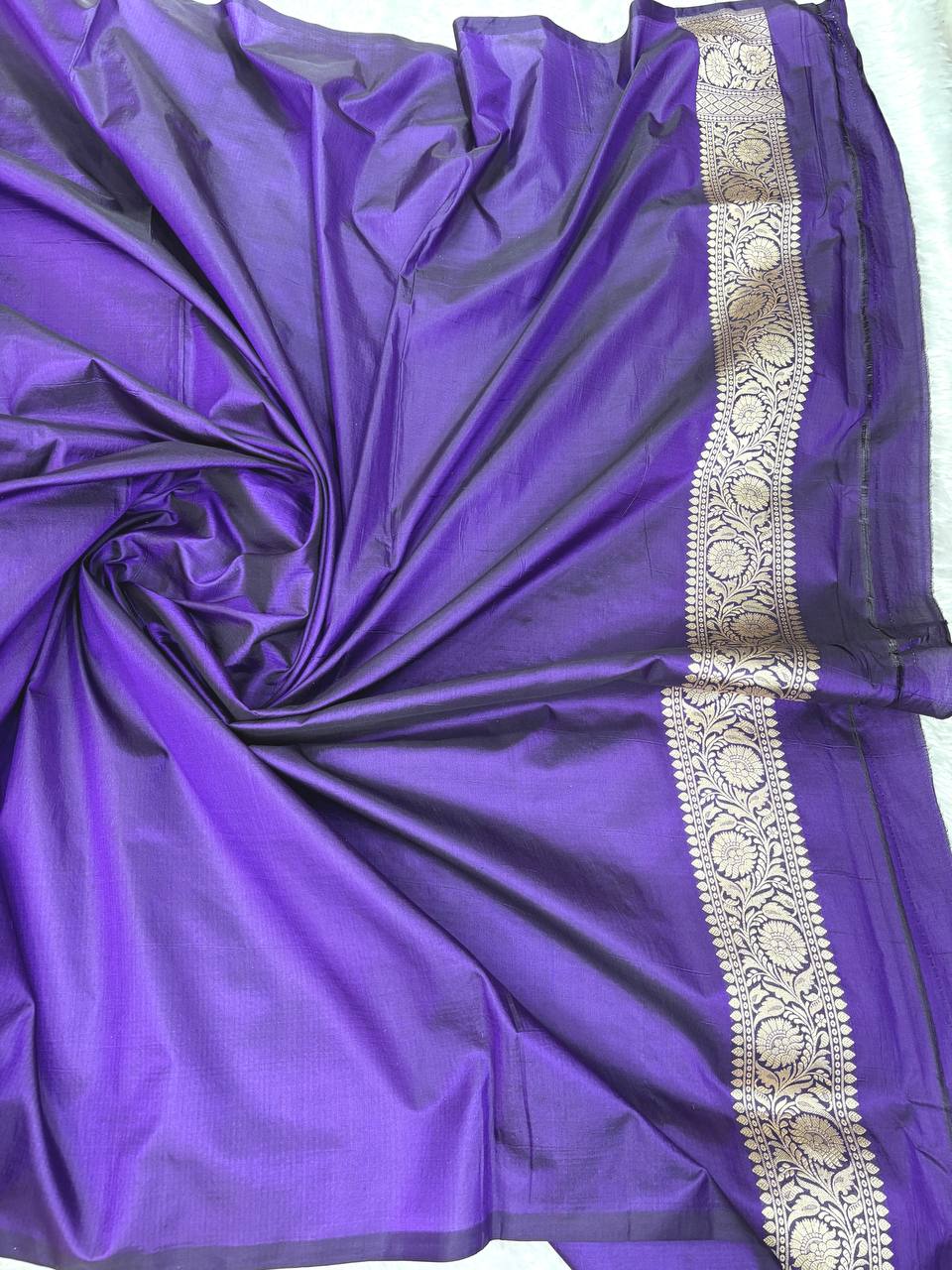 Royal Violet Katan Silk Jungla Meenakari Cutwork Banarasi Saree