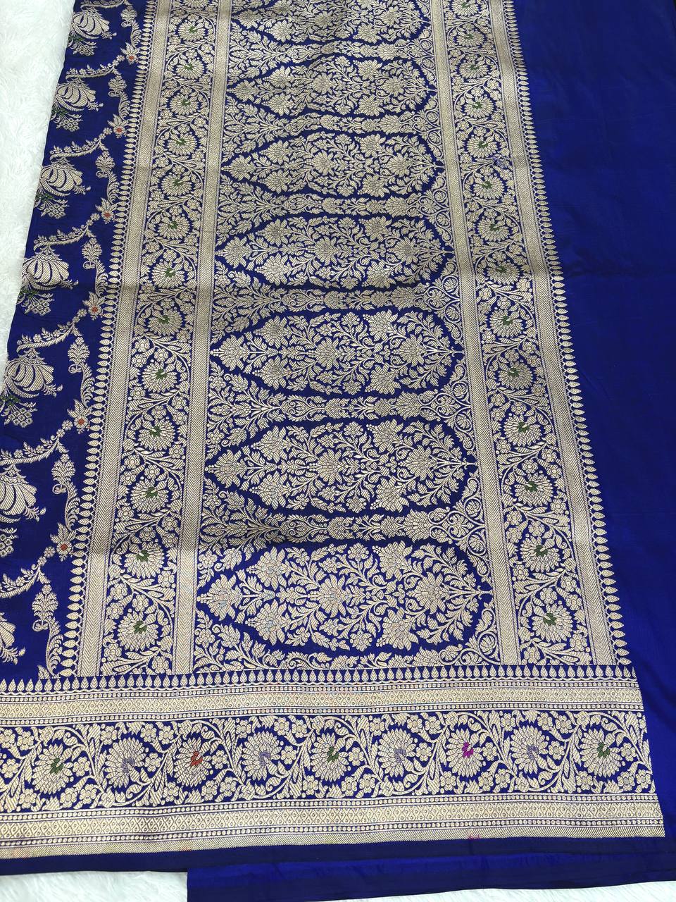 Royal Blue Handwoven Katan Silk Banarasi Saree | Full Meenakari Jungla Jaal & Ornate Zari Pallu