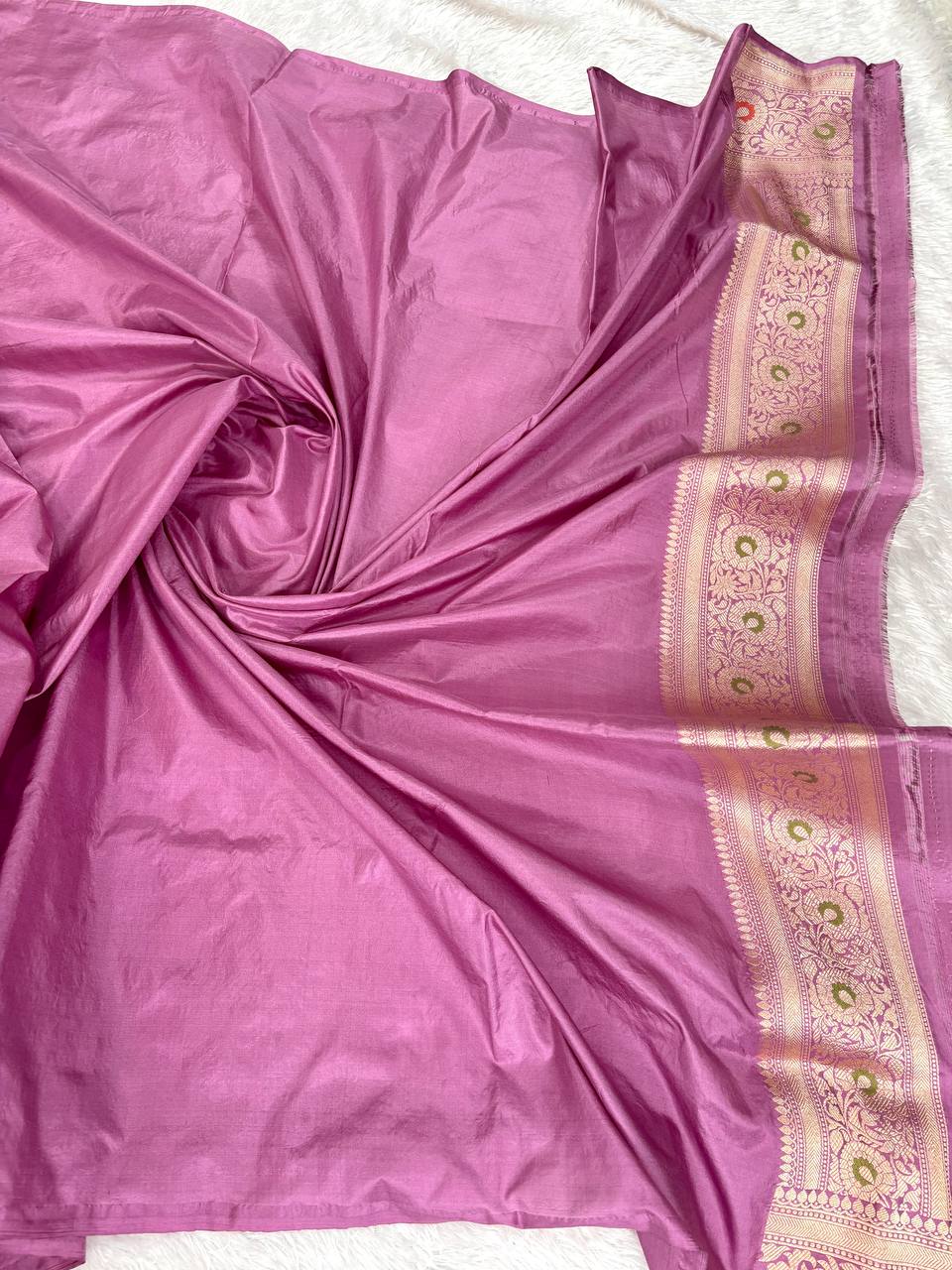 Magenta-Mauve Katan Silk Banarasi Saree | Meenakari Tree of Life (Kalpavriksha) Butis & Scalloped Zari Pallu