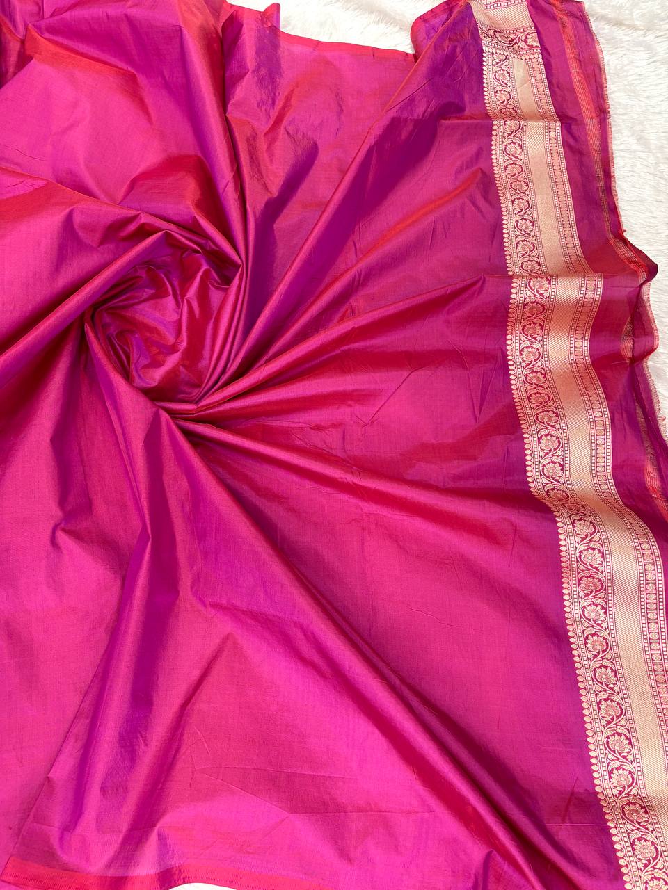 Deep Plum Katan Silk Banarasi Saree | Handwoven Meenakari Floral Vines & Ornate Arched Pallu