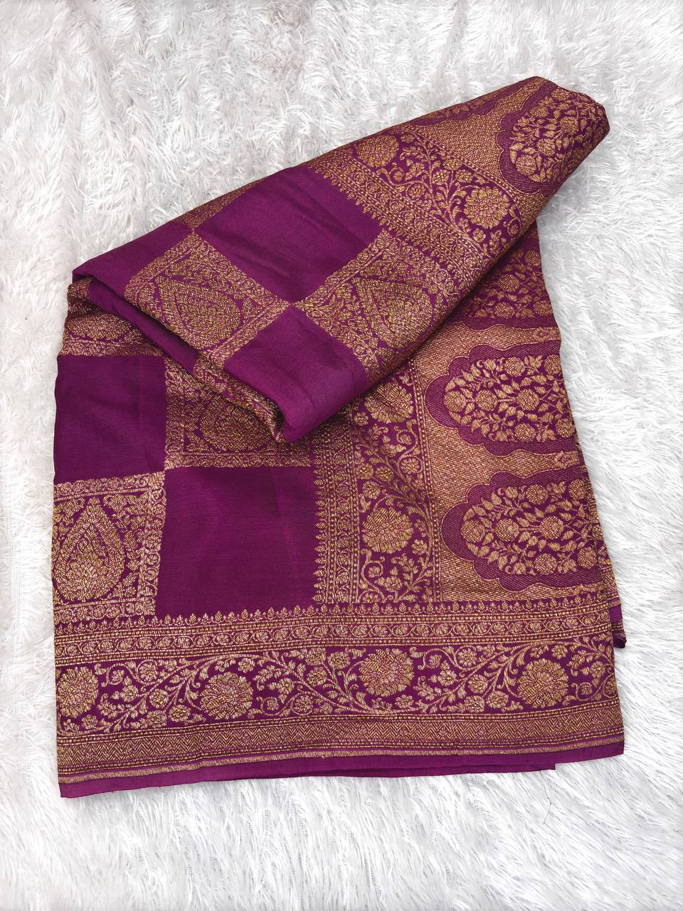 Deep Wine Khaddi Crepe Georgette Saree with Structural Zari Block Jaal and Scalloped Architectural Pallu