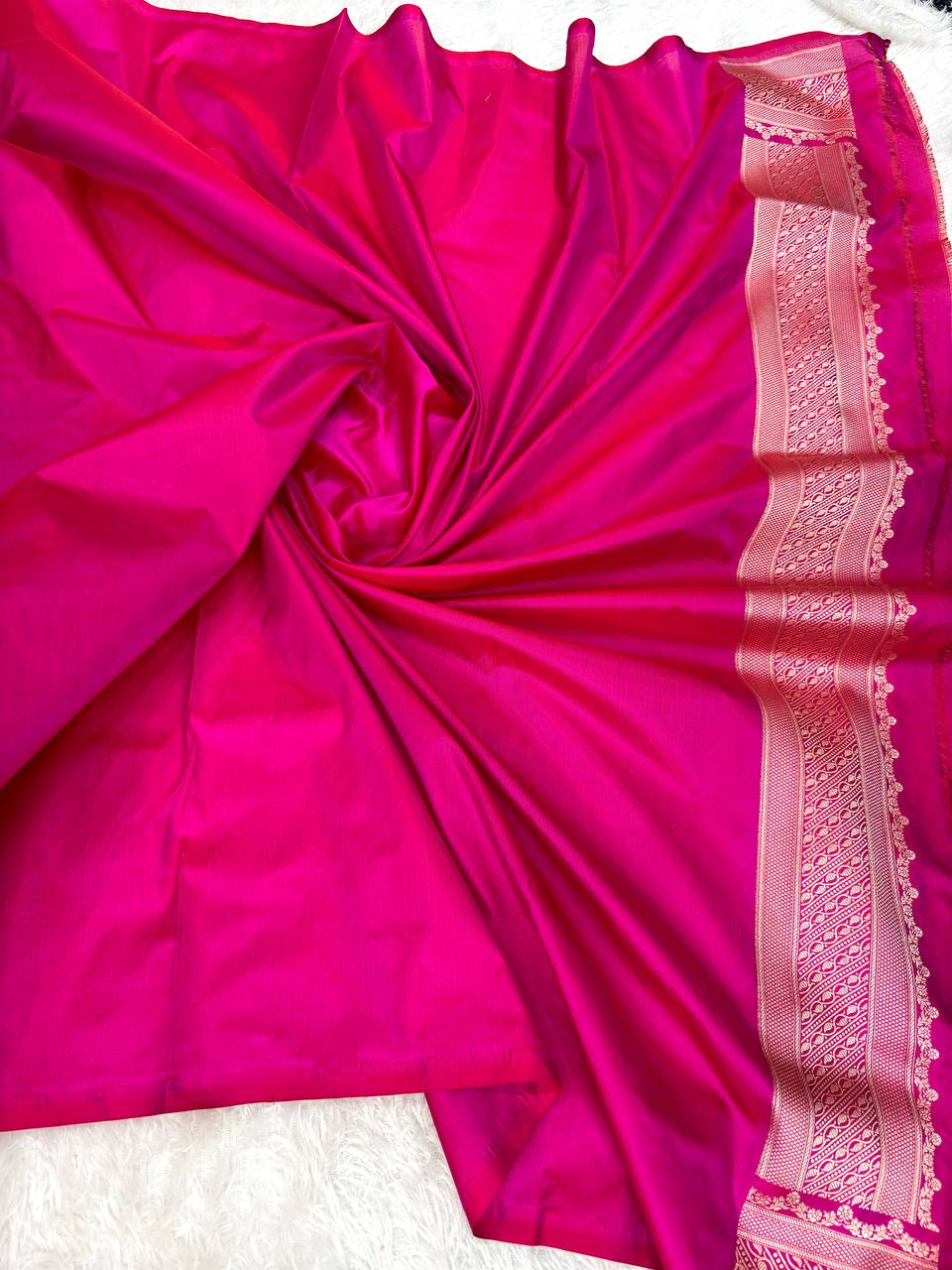 Magenta Red Katan Silk Saree with Silver Zari Ogee Jaal and Traditional Meenakari Florals