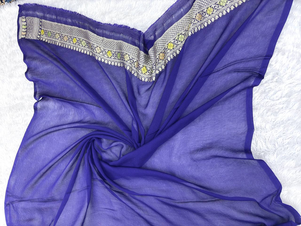 Royal Purple Khaddi Georgette Saree with Kinkhwab Meenakari Jaal and Shikargah-Inspired Borders