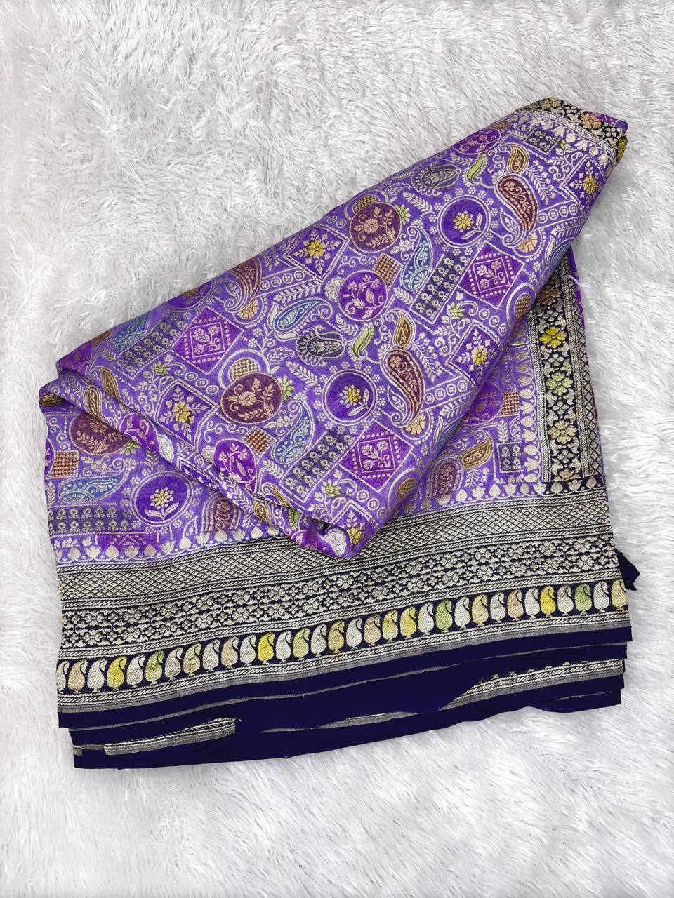 Royal Purple Khaddi Georgette Saree with Kinkhwab Meenakari Jaal and Shikargah-Inspired Borders