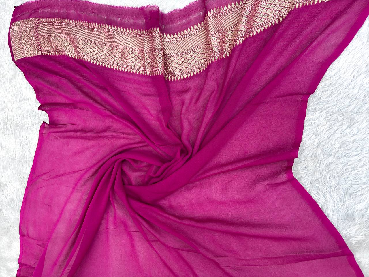 Lilac Purple Khaddi Georgette Saree with Ornate Kinkhwab Jungla and Pastel Meenakari Florals