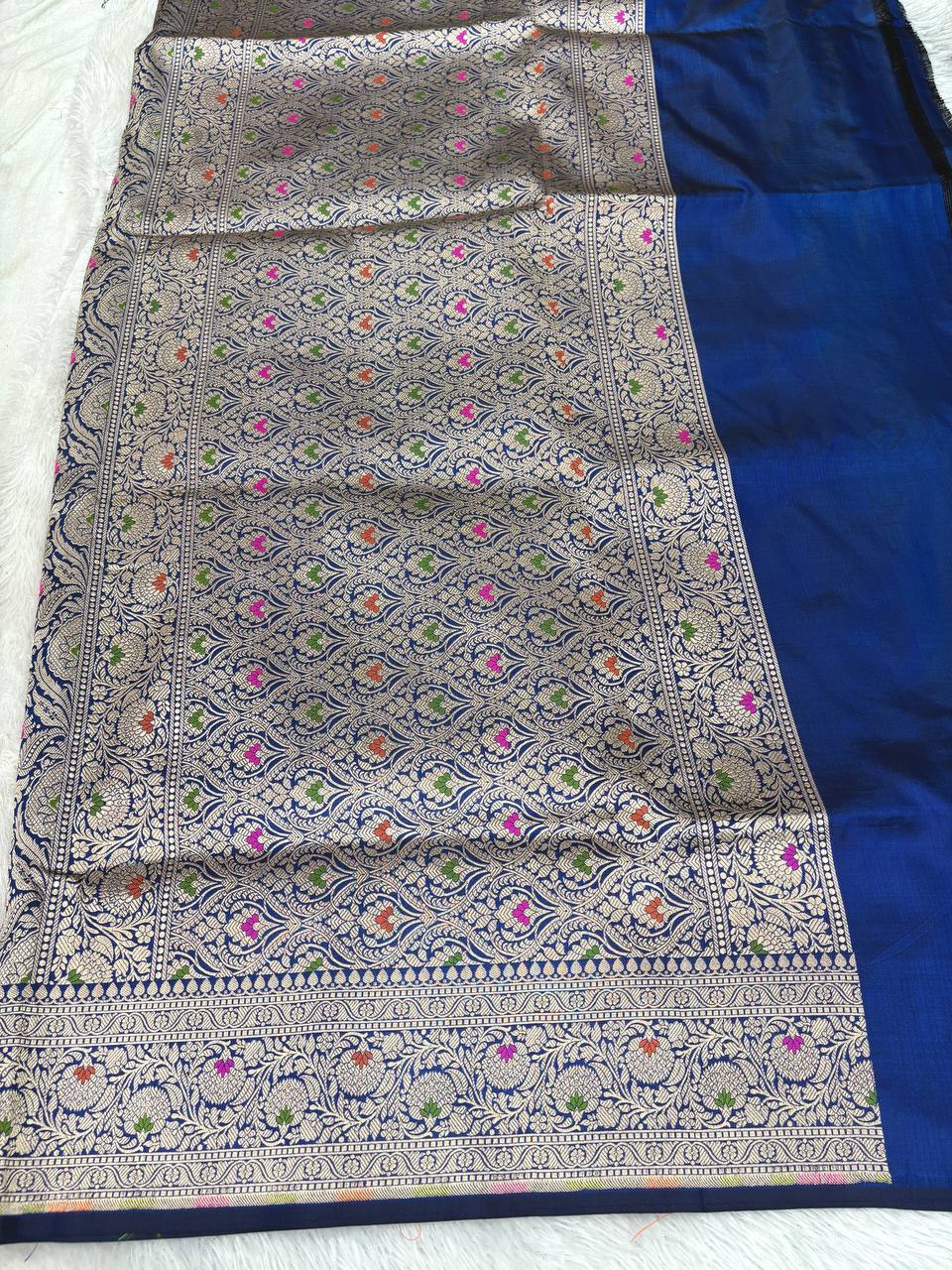 Product description color and title for this banarasi brocade saree