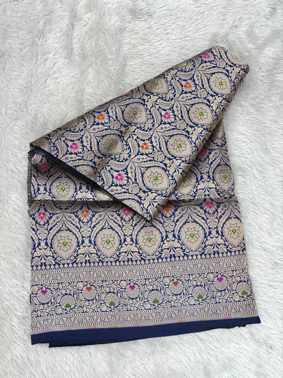 Product description color and title for this banarasi brocade saree