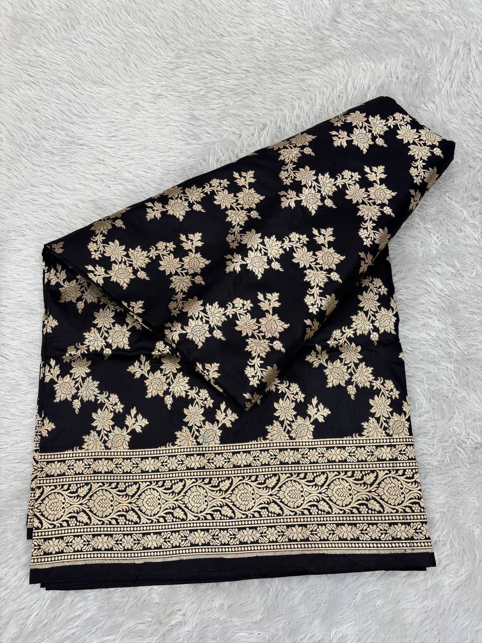 Black Katan Silk Banarasi Jungla Saree with Antique Gold Zari Cutwork and Grand Paisley Pallu