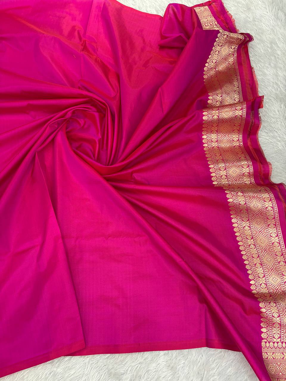 Vibrant Pink Katan Silk Banarasi Jungla Saree with Antique Gold Zari Cutwork and Grand Paisley Pallu