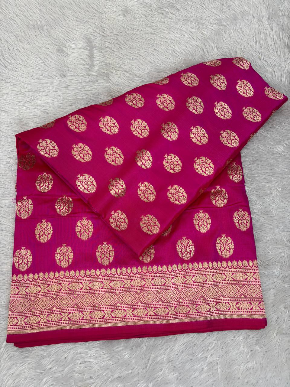 Vibrant Pink Katan Silk Banarasi Jungla Saree with Antique Gold Zari Cutwork and Grand Paisley Pallu
