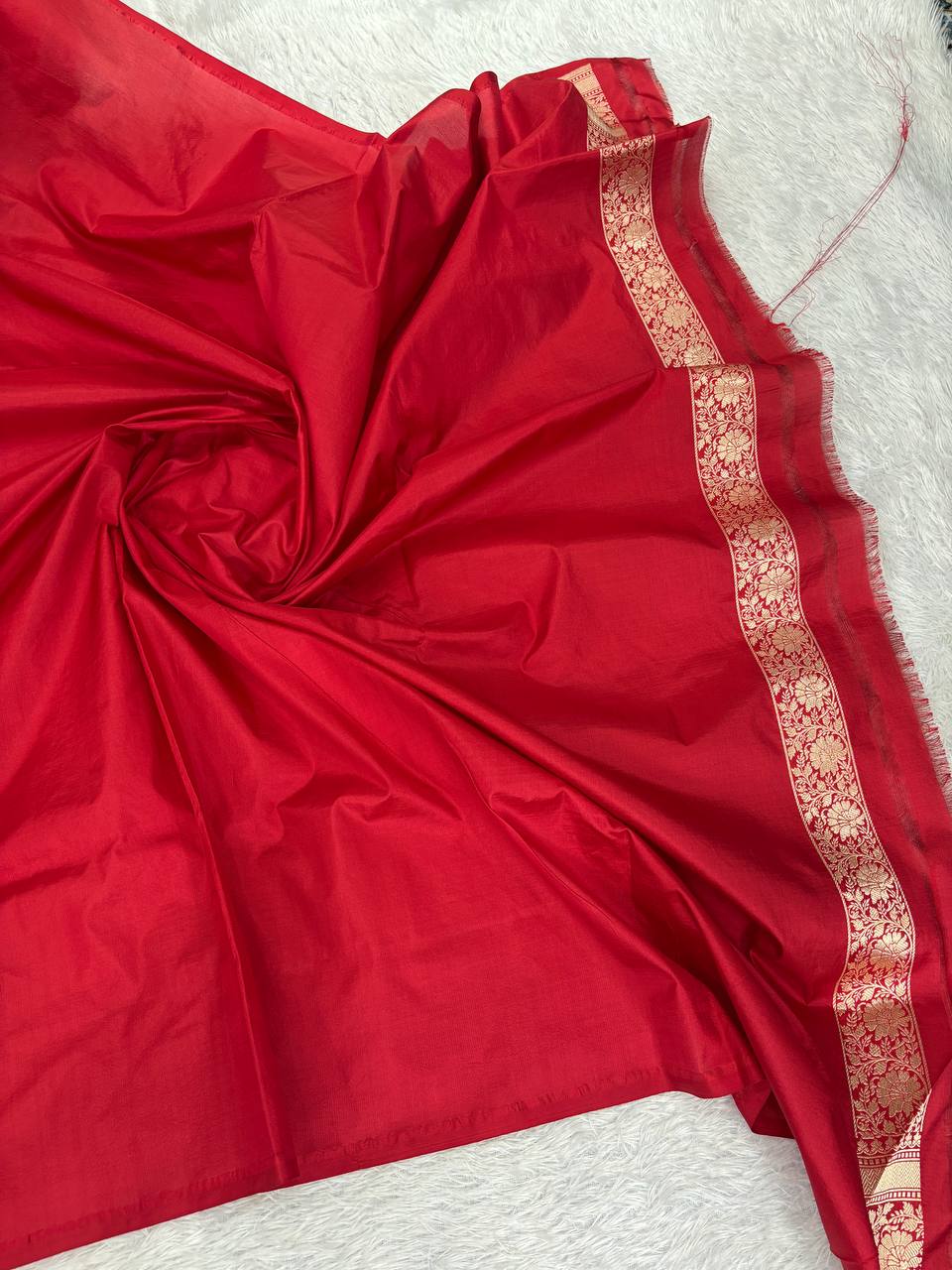 Vibrant Red Katan Silk Banarasi Jungla Saree with Antique Gold Zari Cutwork and Grand Paisley Pallu