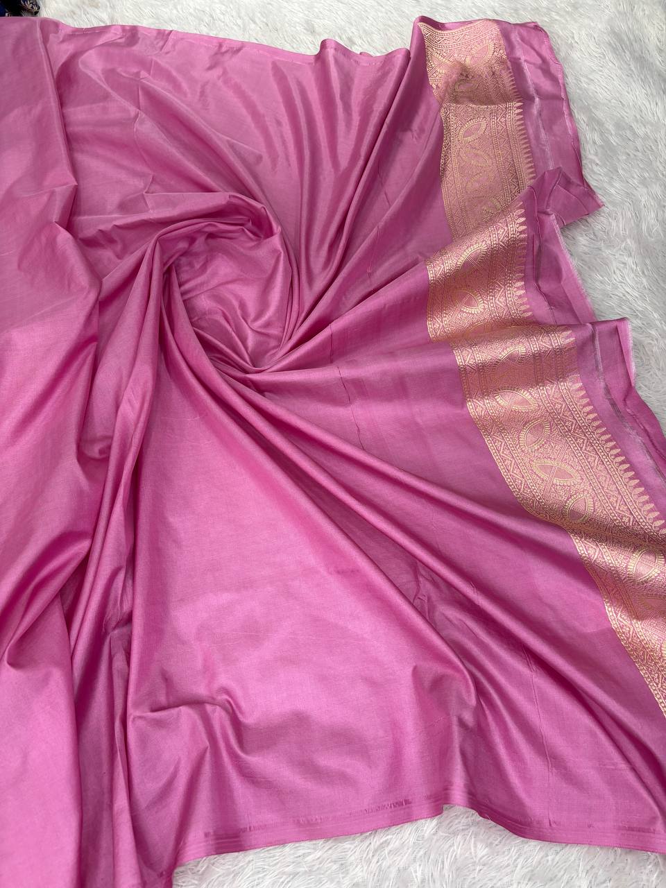 Mauve Pink Katan Silk Banarasi Jungla Saree with Antique Gold Zari Cutwork and Grand Paisley Pallu