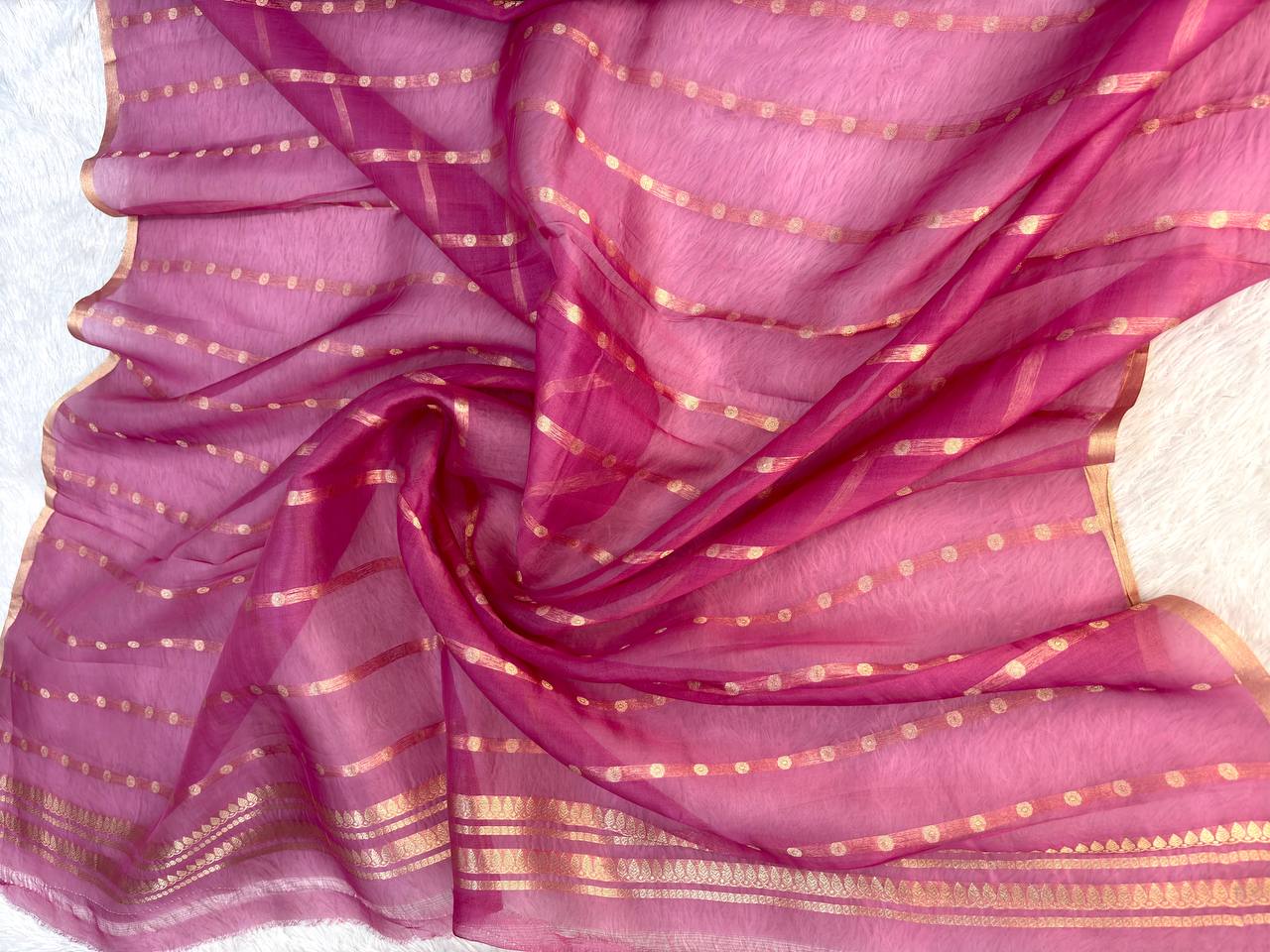 Magenta and Mulberry Rungkat Banarasi Katan Silk Saree with Kadhua Sona-Rupa Scalloped Vines