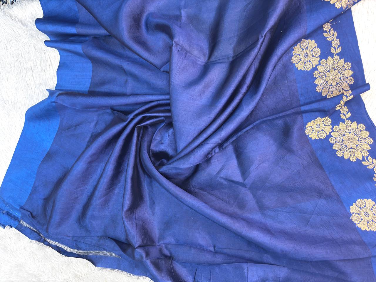 Royal Blue Handwoven Lightweight Katan Silk Saree with Gold Zari Floral Buti and Kadhua Meenakari Border