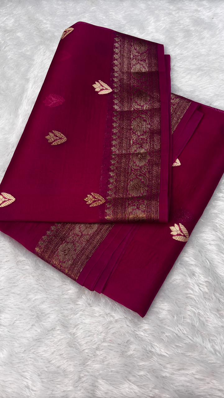 Stunning Rani Pink Banarasi Kora Antique Kadhua Saree with Antique Zari Weave