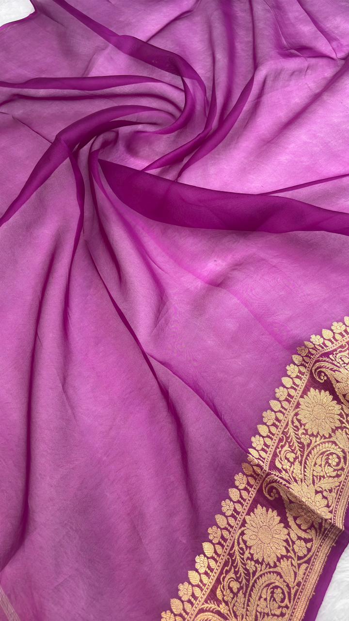 Vibrant Purple Banarasi Kora Designer Kadhua Saree