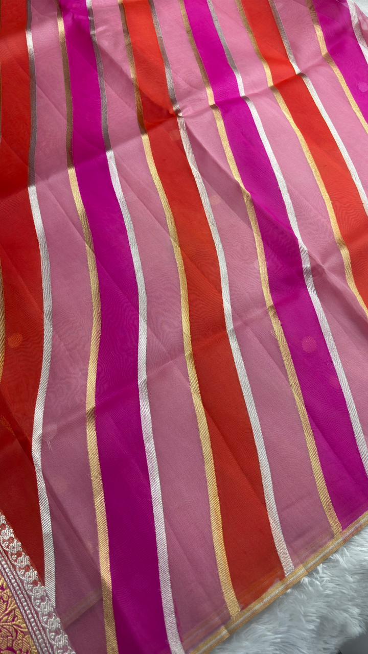 Luxurious Peacock Blue Banarasi Kora Rangkaat Kadhua  Saree with Antique Zari Butta