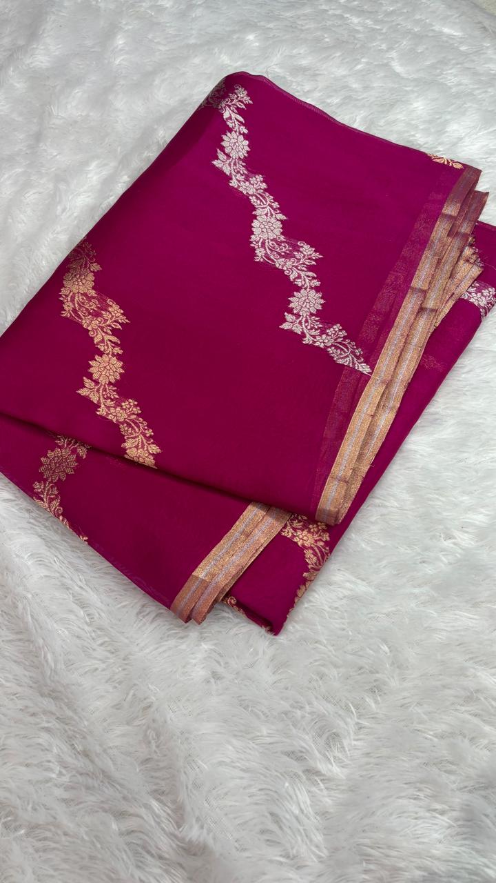 Exclusive Half-and-Half Magenta Banarasi Kora Designer Kadhua Saree