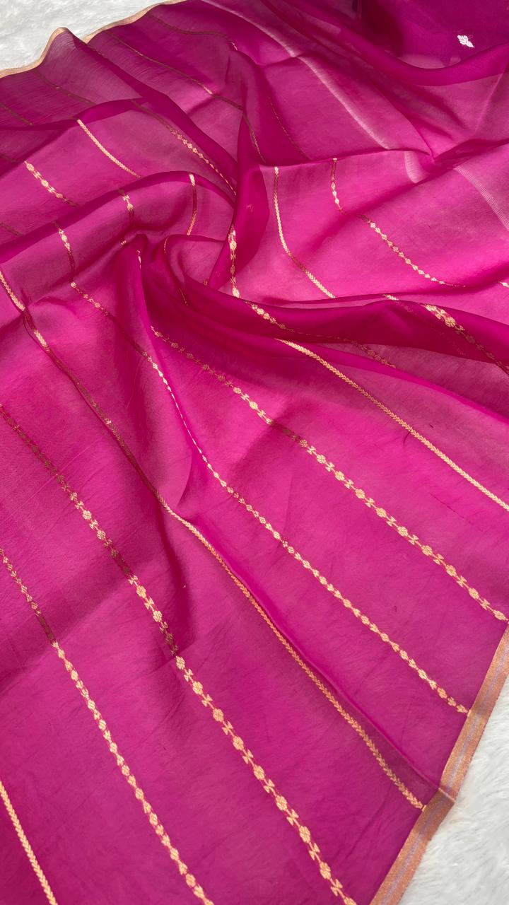 Exclusive Half-and-Half Magenta Banarasi Kora Designer Kadhua Saree