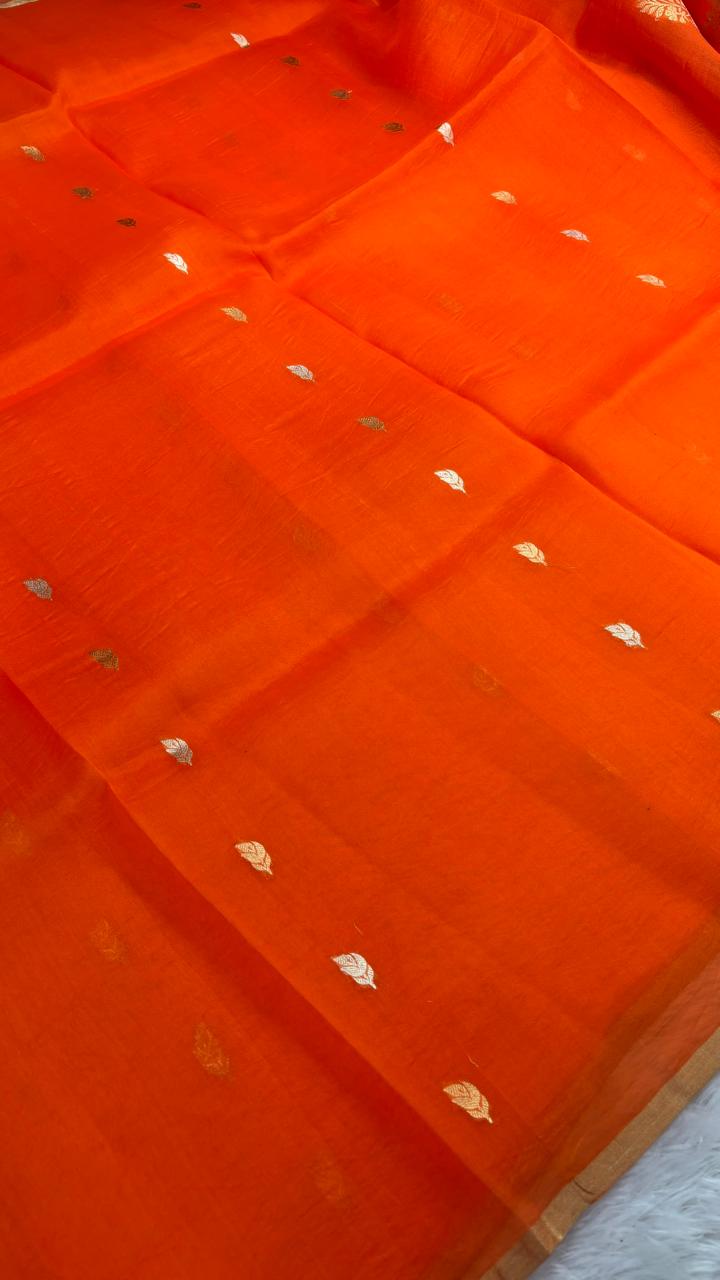 Radiant Sunset Orange Half-and-Half Banarasi Kora Designer Saree