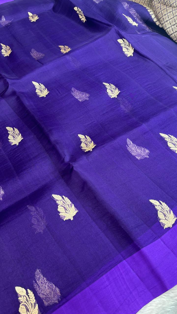 Regal Deep Purple Banarasi Kora Designer Kadhua Saree