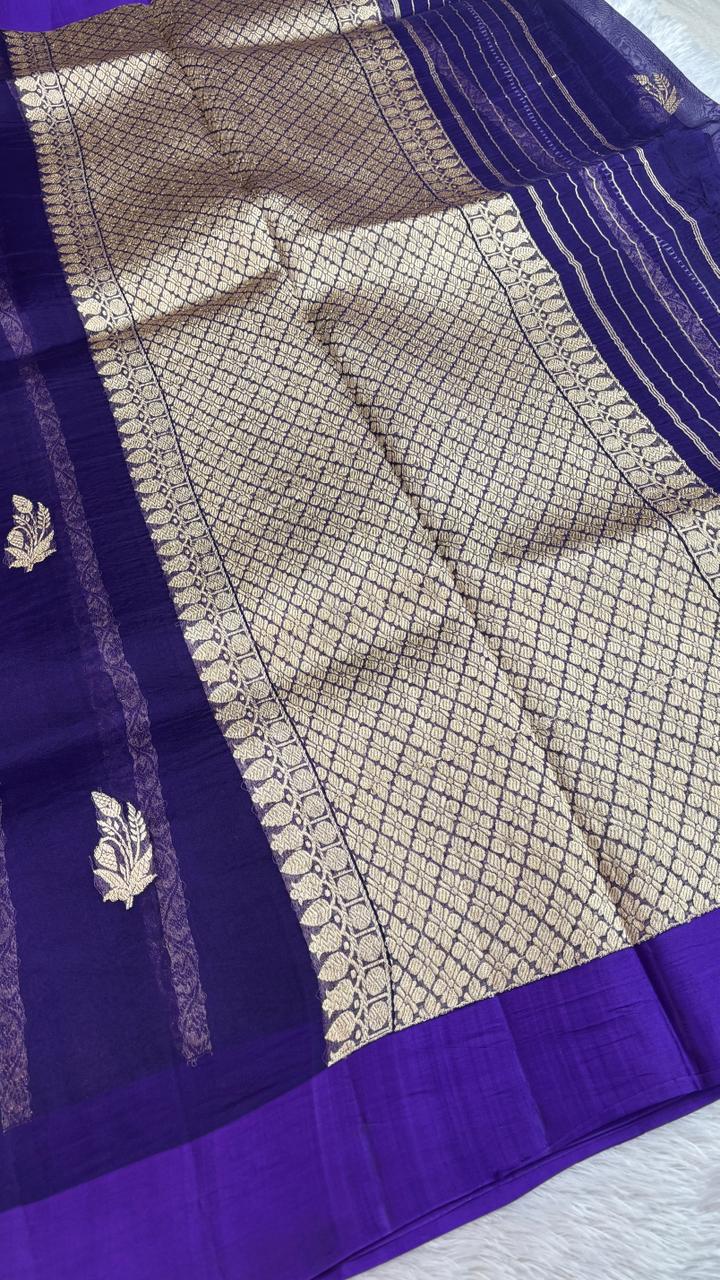 Regal Deep Purple Banarasi Kora Designer Kadhua Saree