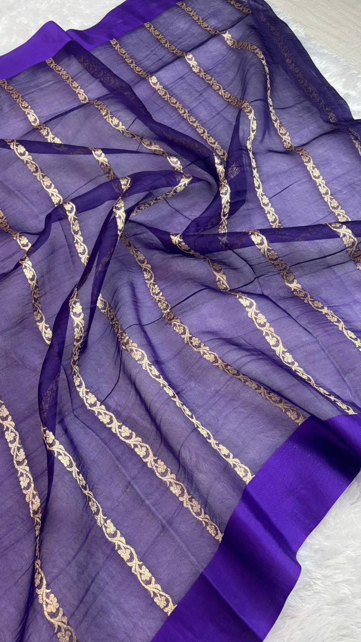 Regal Deep Purple Banarasi Kora Designer Kadhua Saree