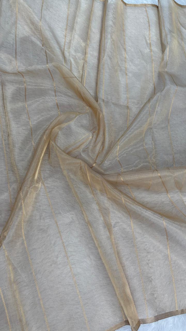 The Champagne Glow: Pure Banarasi Tissue Silk Saree