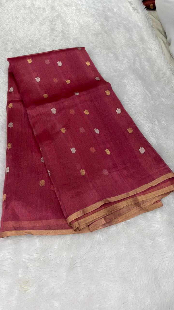 The Royal Crimson: Ruby Red Banarasi Tissue Silk Saree