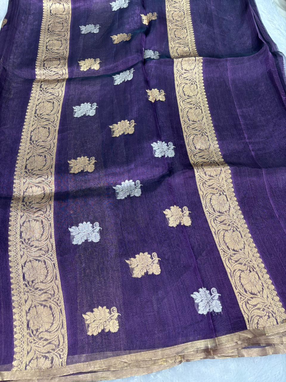 The Midnight Royal: Deep Aubergine Banarasi Tissue Silk Saree