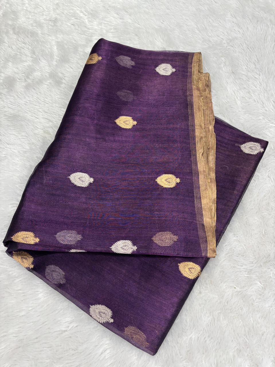 The Midnight Royal: Deep Aubergine Banarasi Tissue Silk Saree