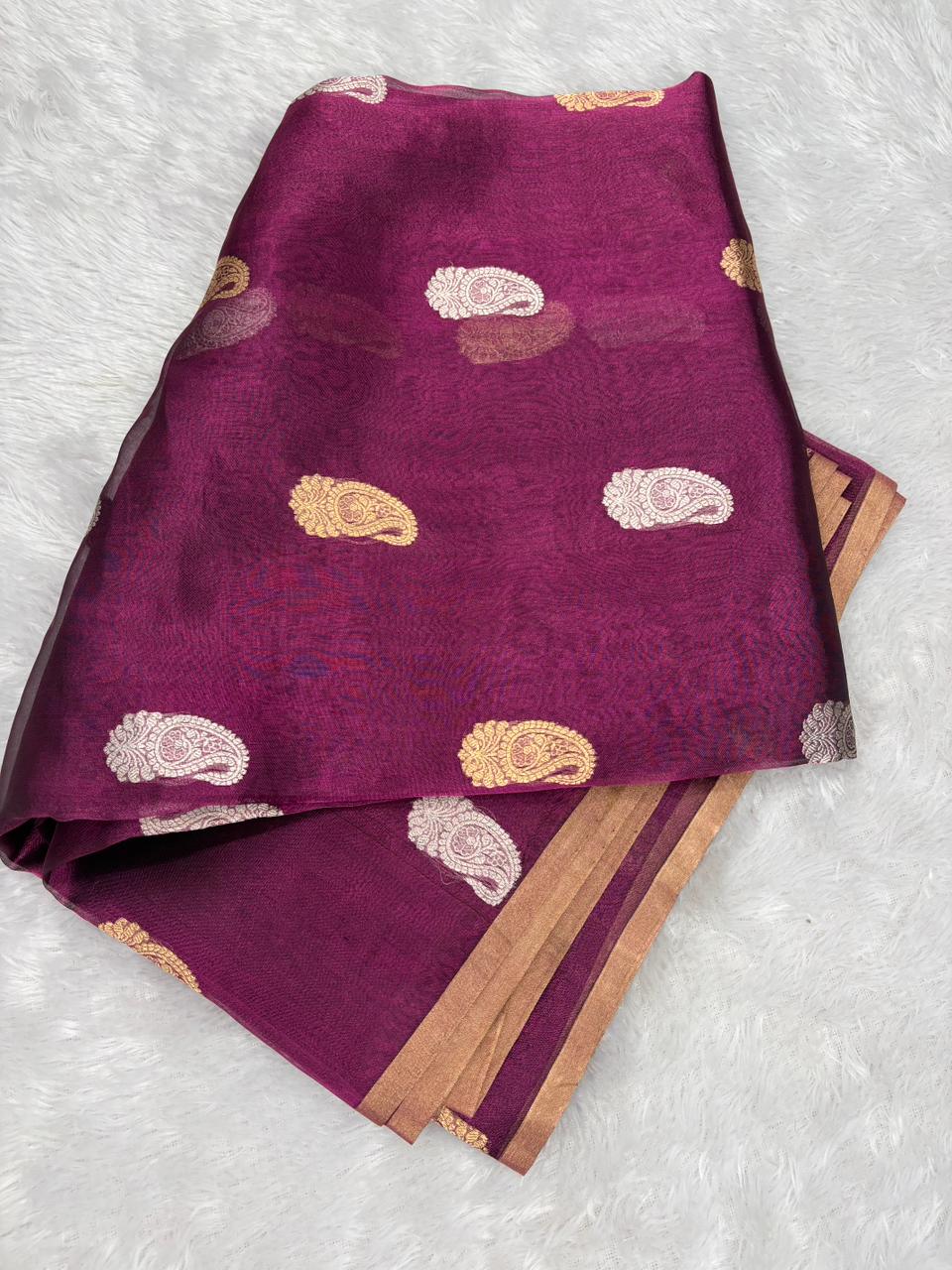 The Vintage Wine: Burgundy Banarasi Tissue Silk Saree