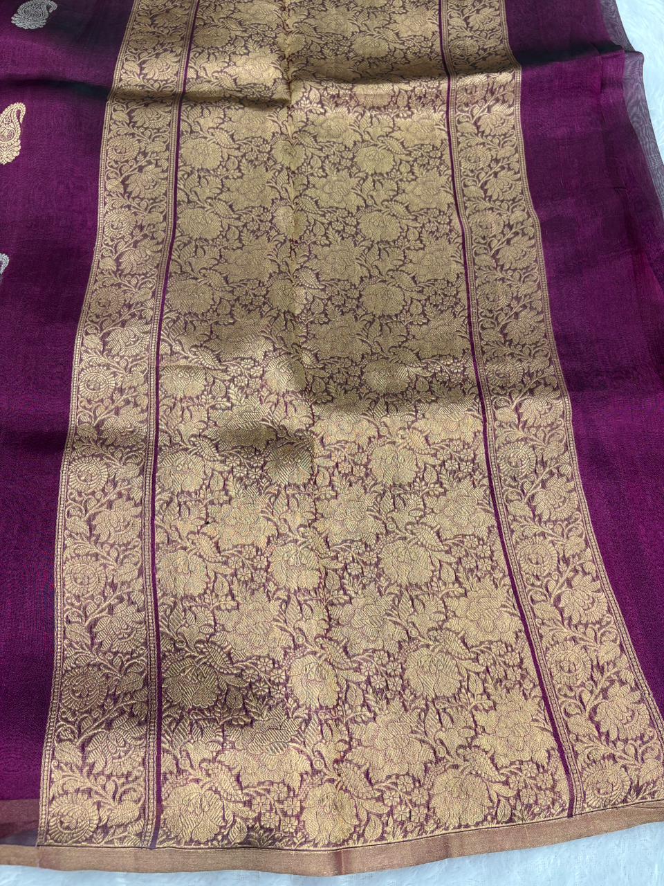 The Vintage Wine: Burgundy Banarasi Tissue Silk Saree