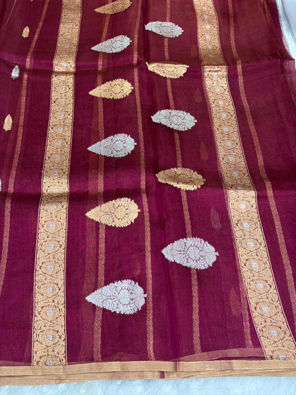 The Majestic Maroon: Deep Wine Banarasi Tissue Silk Saree