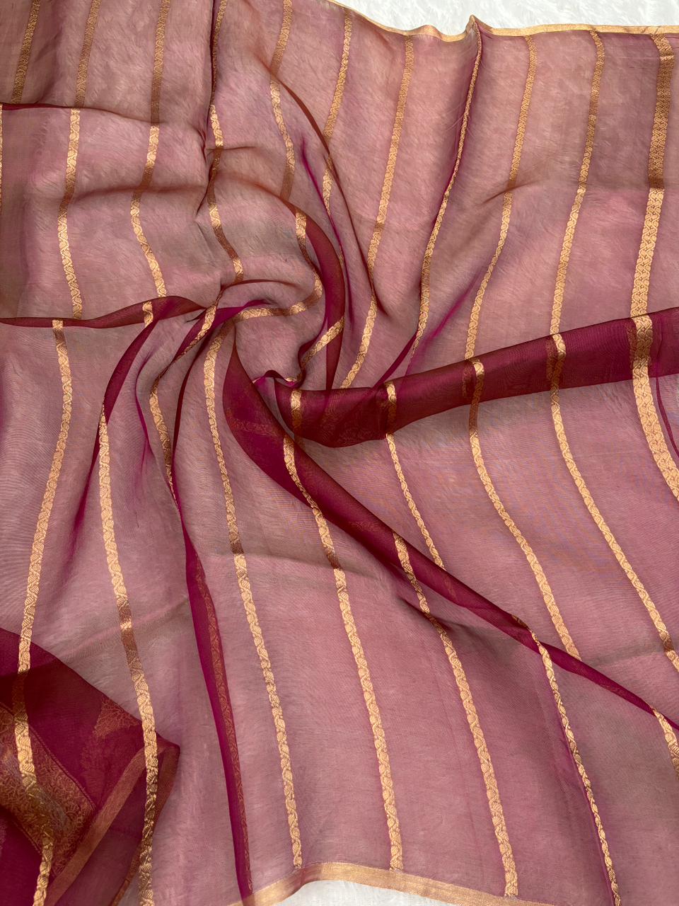 The Majestic Maroon: Deep Wine Banarasi Tissue Silk Saree