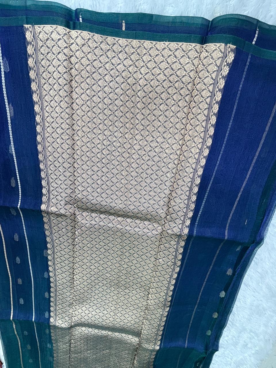 The Celestial Navy: Midnight Blue Banarasi Tissue Silk Saree